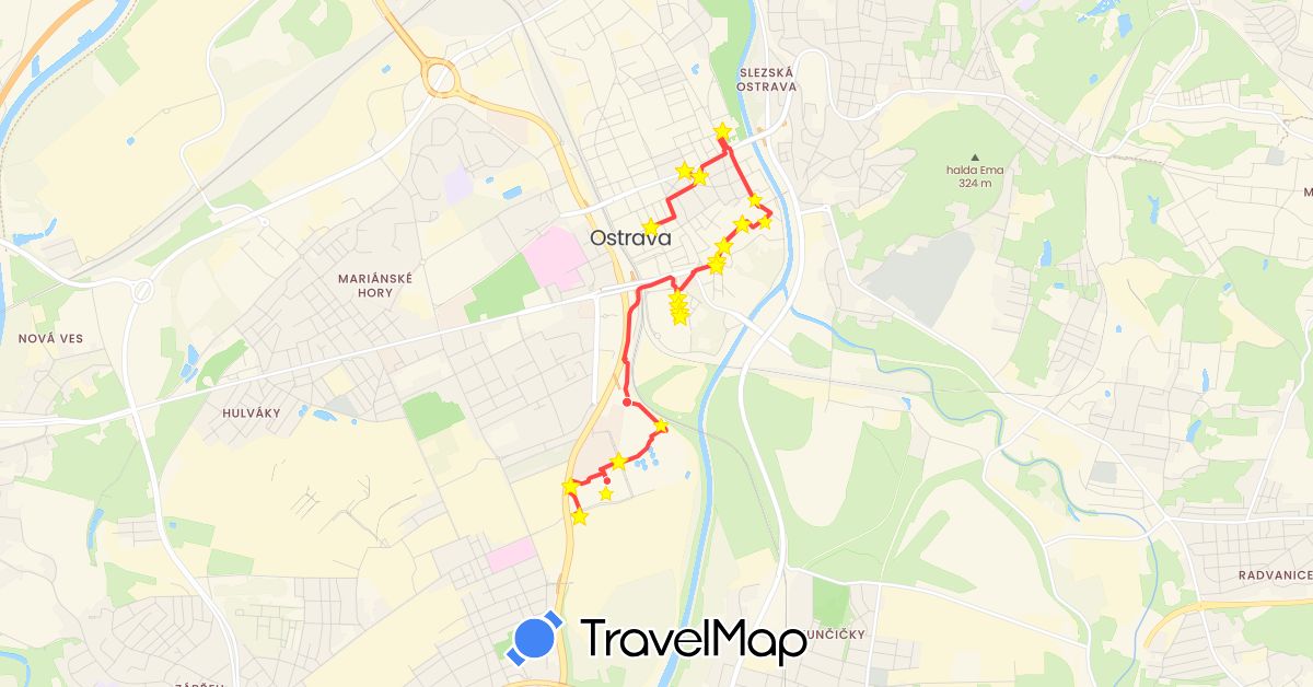 TravelMap itinerary: driving, hiking in Czech Republic (Europe)