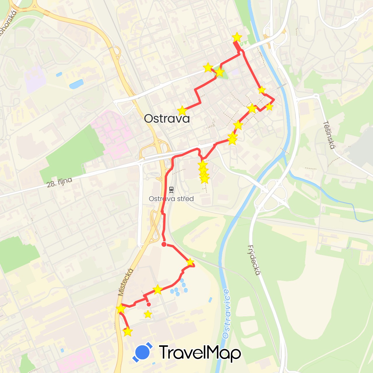 TravelMap itinerary: driving, hiking in Czech Republic (Europe)