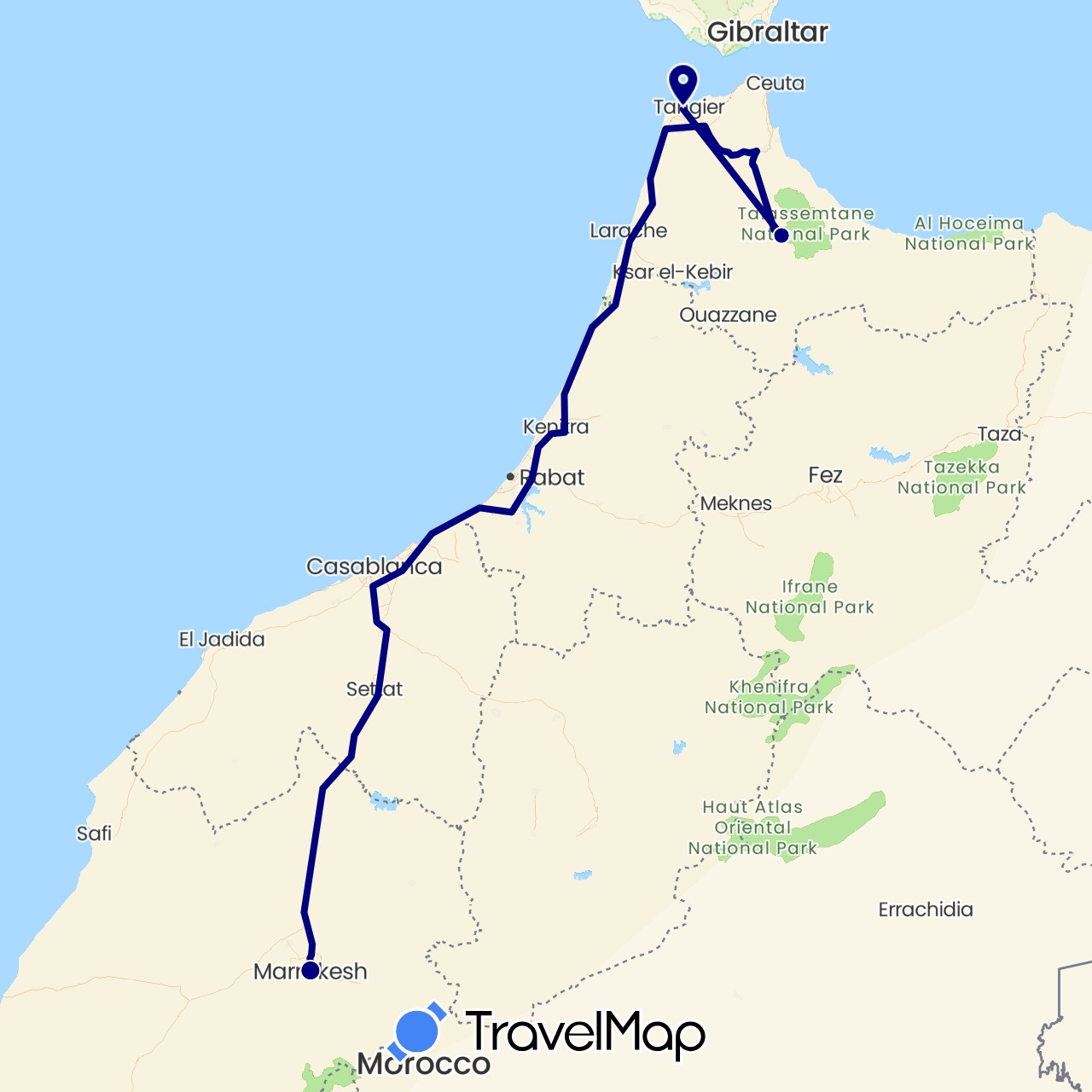 TravelMap itinerary: driving in Morocco (Africa)