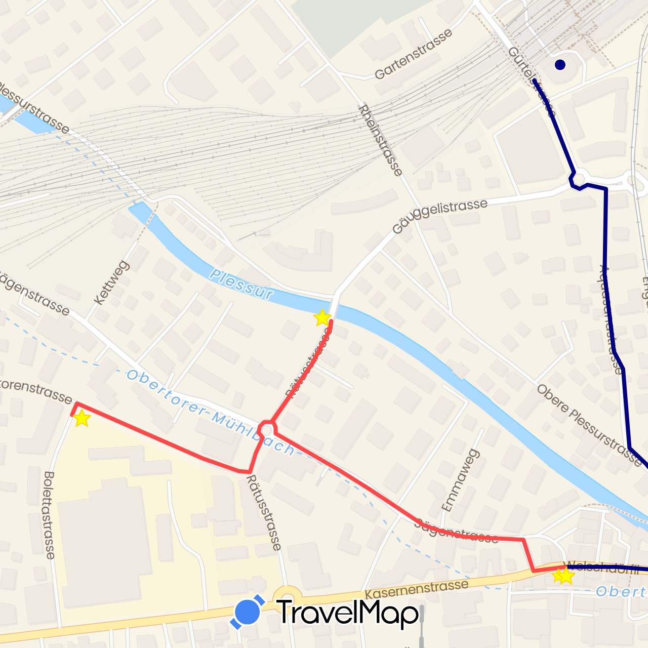 TravelMap itinerary: driving, hiking in Switzerland (Europe)