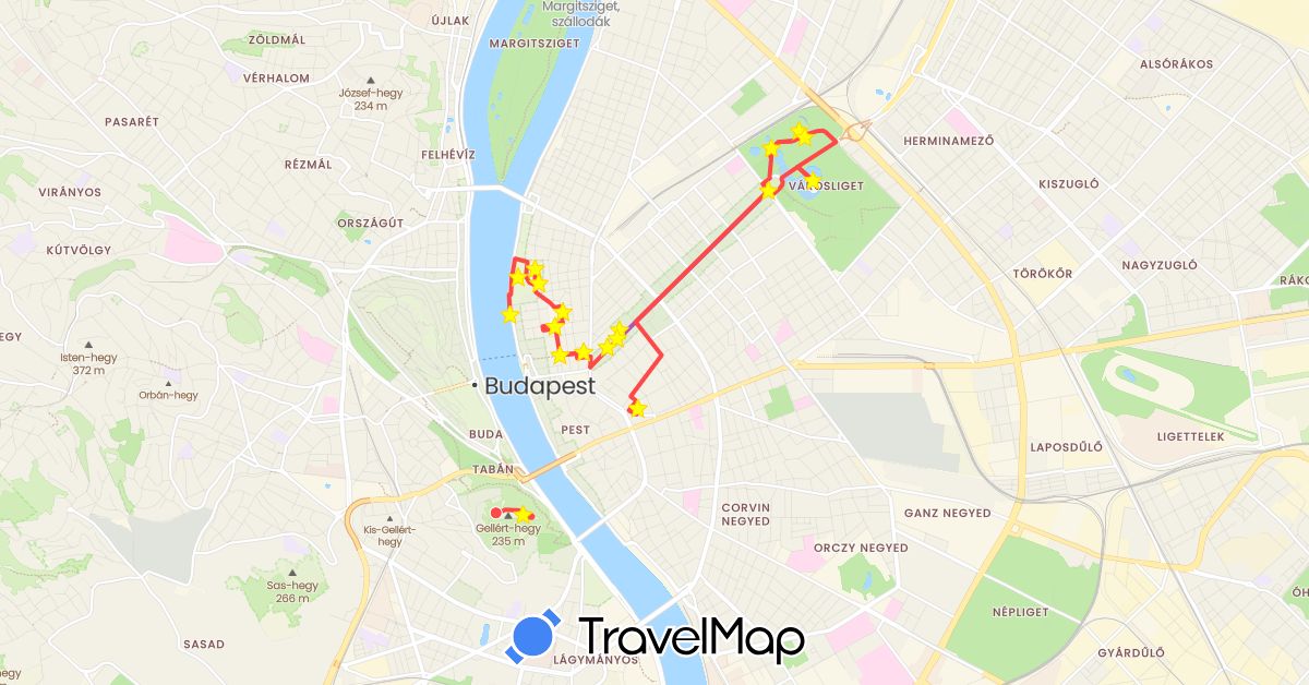 TravelMap itinerary: bus, train, hiking in Hungary (Europe)