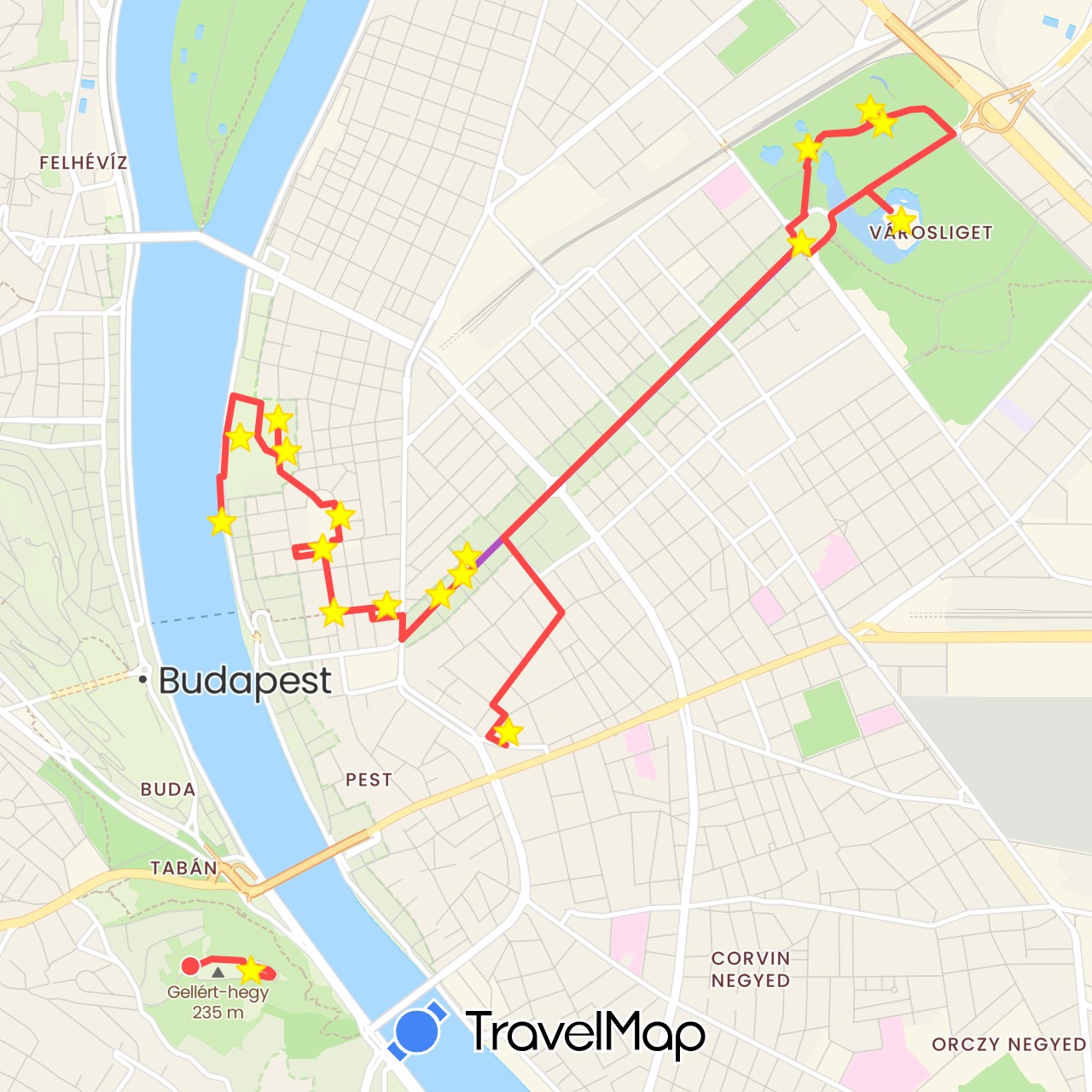 TravelMap itinerary: bus, train, hiking in Hungary (Europe)