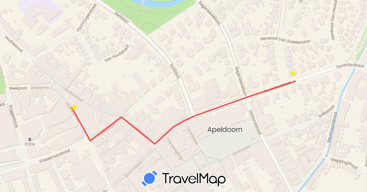 TravelMap itinerary: driving, hiking in Netherlands (Europe)