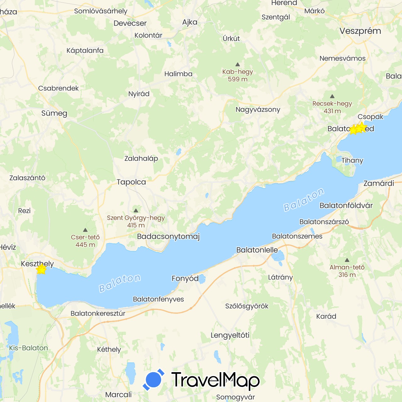 TravelMap itinerary: driving, hiking in Hungary (Europe)