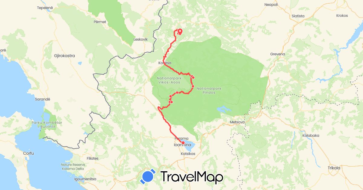 TravelMap itinerary: hiking in Greece (Europe)