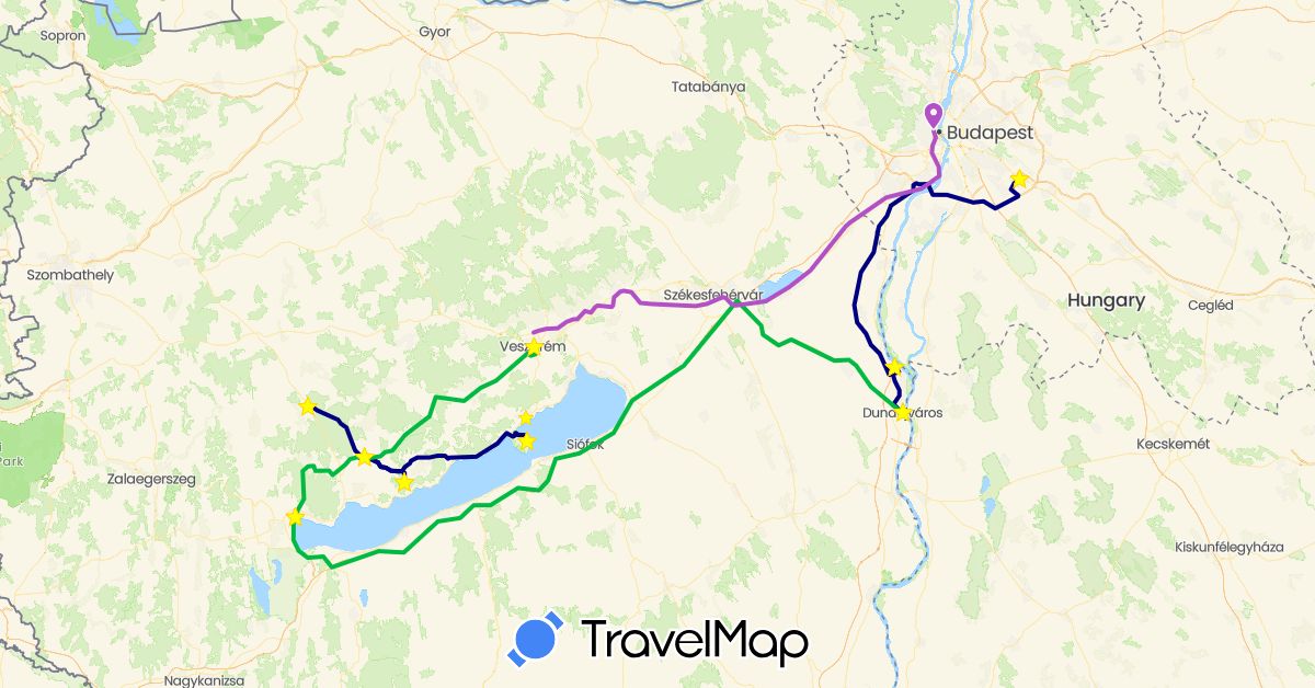 TravelMap itinerary: driving, bus, train in Hungary (Europe)